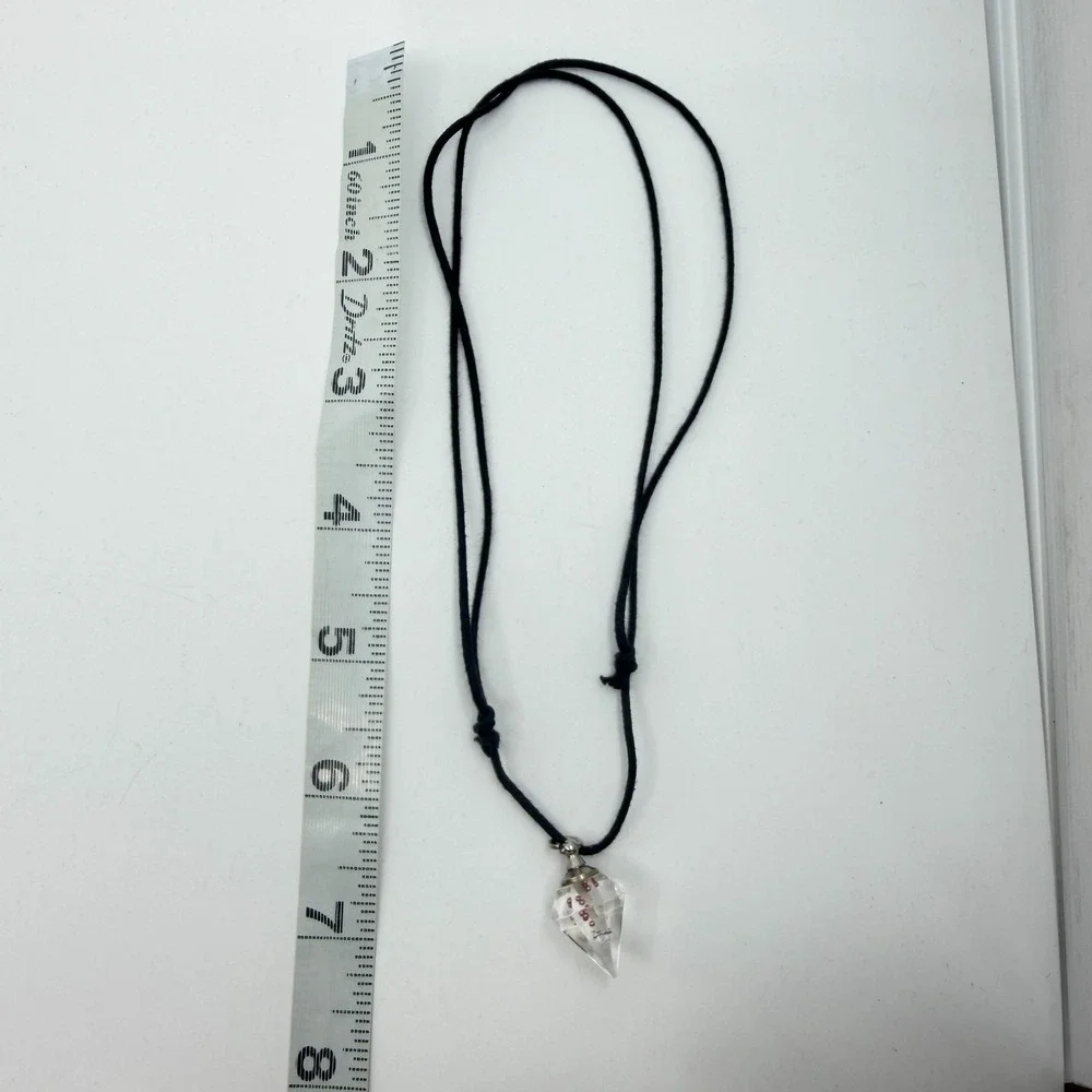 Clear Faceted Bottle Pendant Necklace Pink Beads Black Cord Y2K Statement Gift